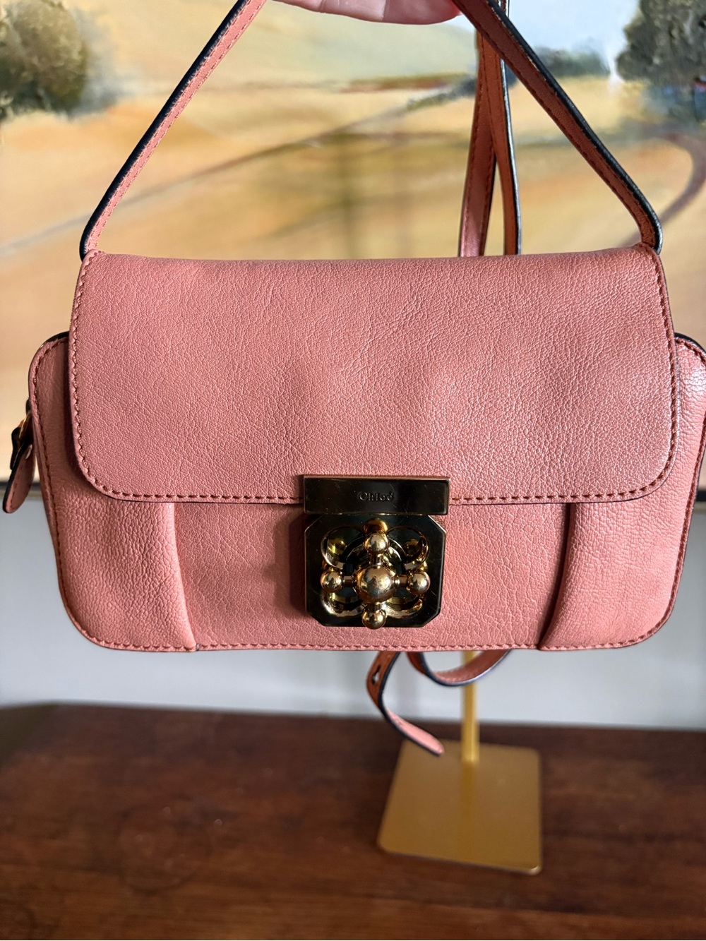 Chloé Elsie Peach Pink Leather Crossbody Bag Gold Hardware Authentic CoA